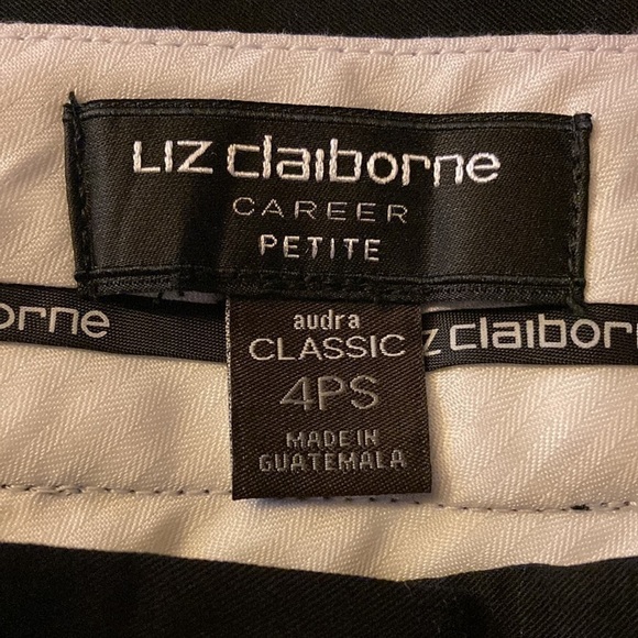 Liz Claiborne | Audra Black Career Pants Straight Leg 4 Petite Short - Picture 3 of 6
